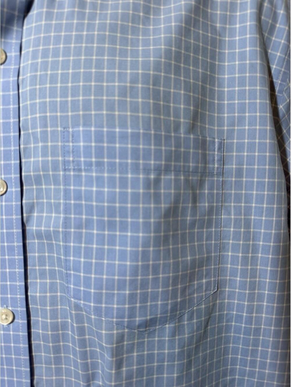 LL Bean Button Down Short Sleeve Shirt Mens Large Blue Plaid Wrinkle Resistant - Picture 2 of 6